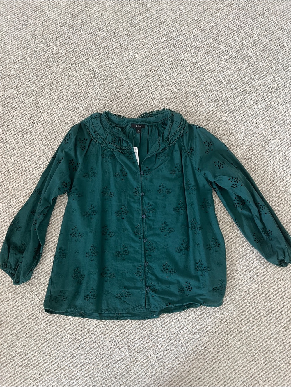 J. Crew Forest Green Eyelet Button-Down Blouse